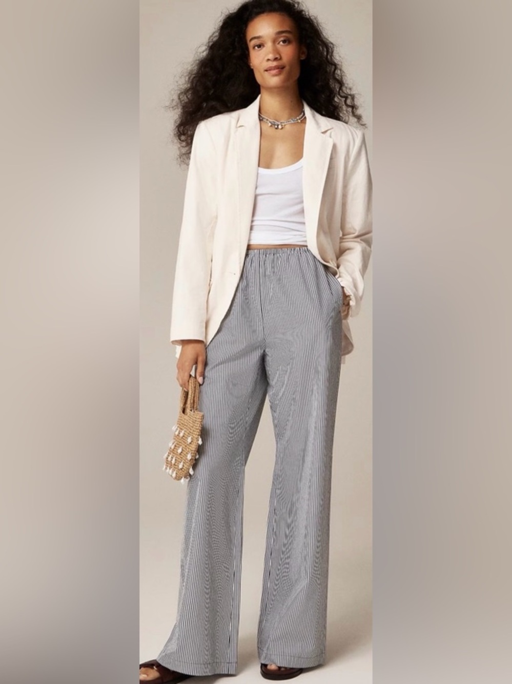 J. Crew Striped Wide-Leg Pants in Light Gray